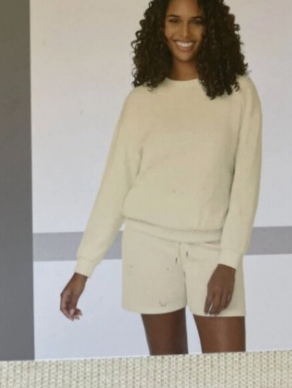 Buffalo David Bitton Cream Cozy Sweatshirt & Drawstring Shorts Set Women